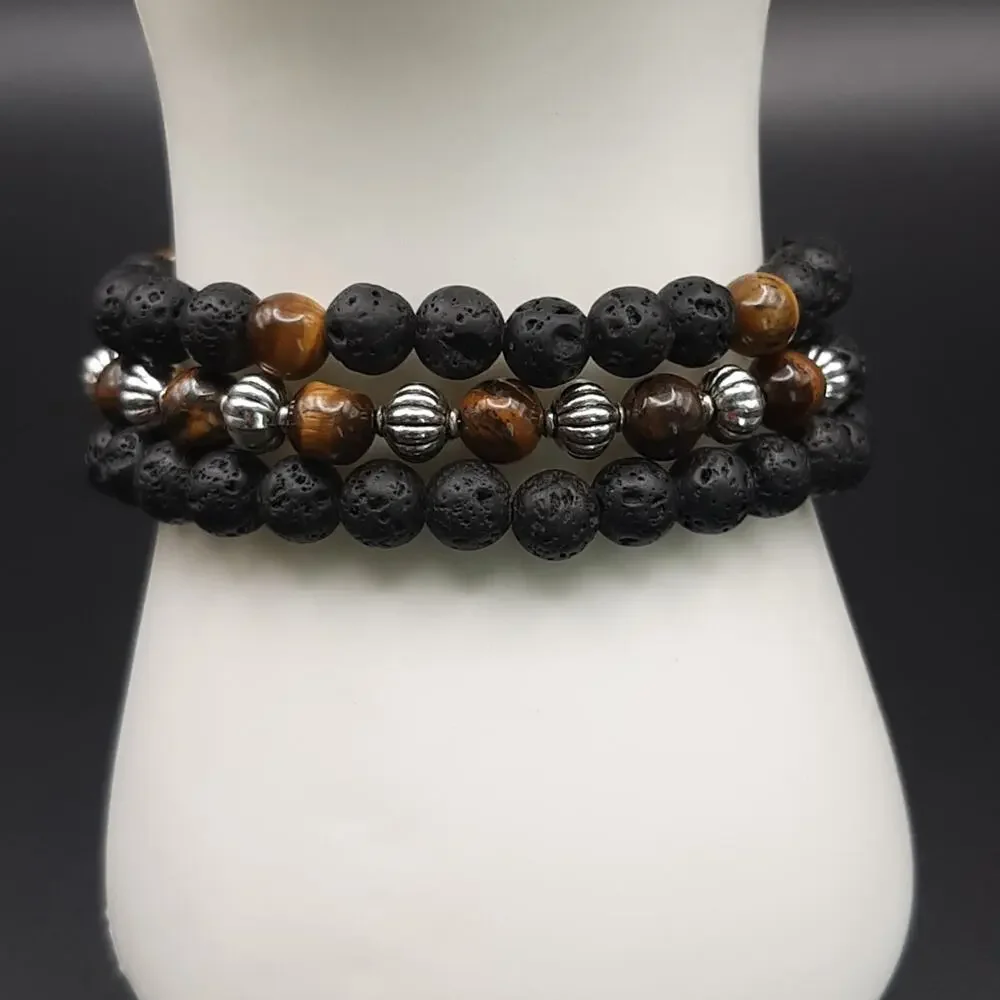 NWOT 4 Pack Jewelry Set Natural Stone Lava Agate Beaded Necklace Bracelets